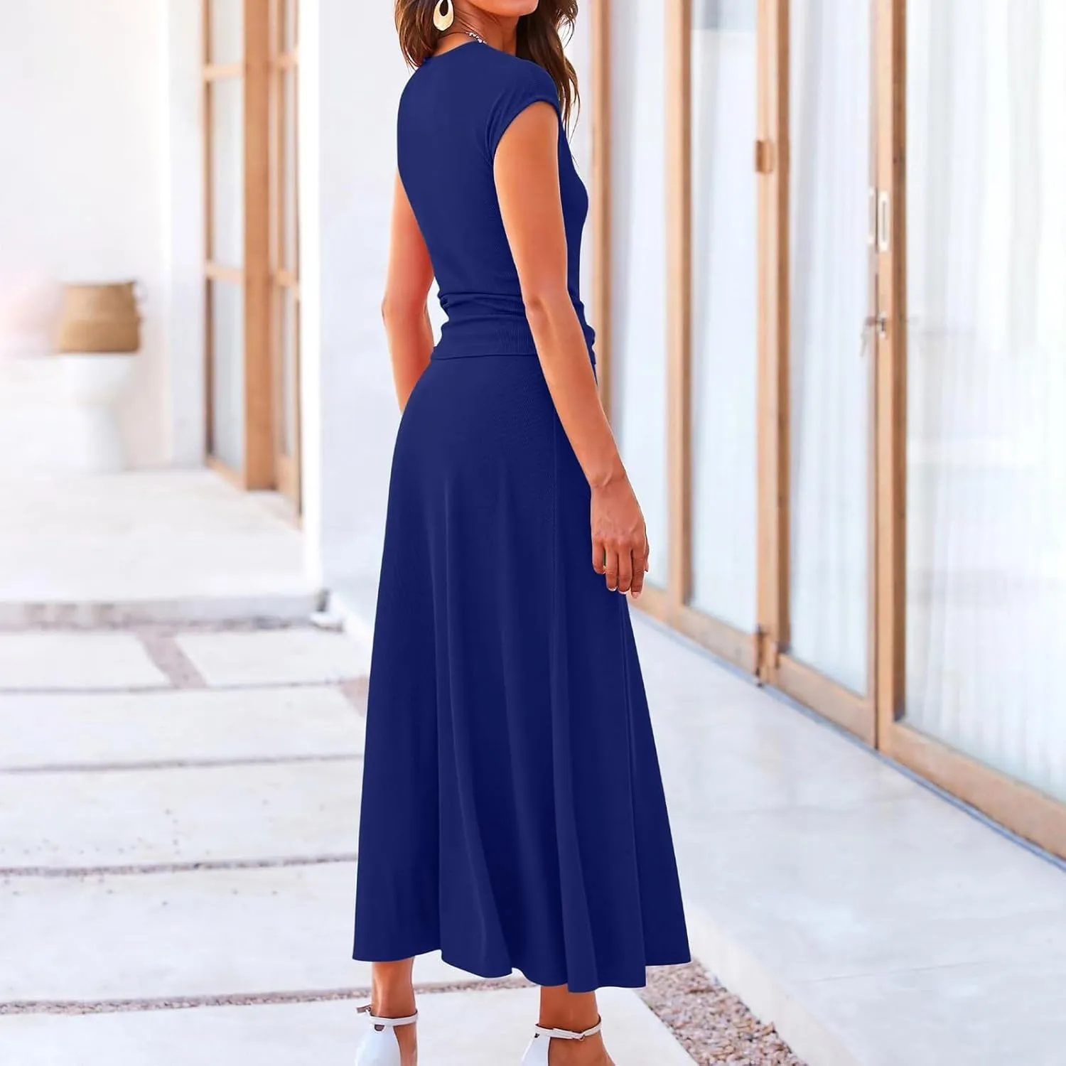2 Piece Skirt Sets For Women Summer 2024 Sexy Elegant High Waisted Long Flowy Skirt Outfits Vacation Matching Set