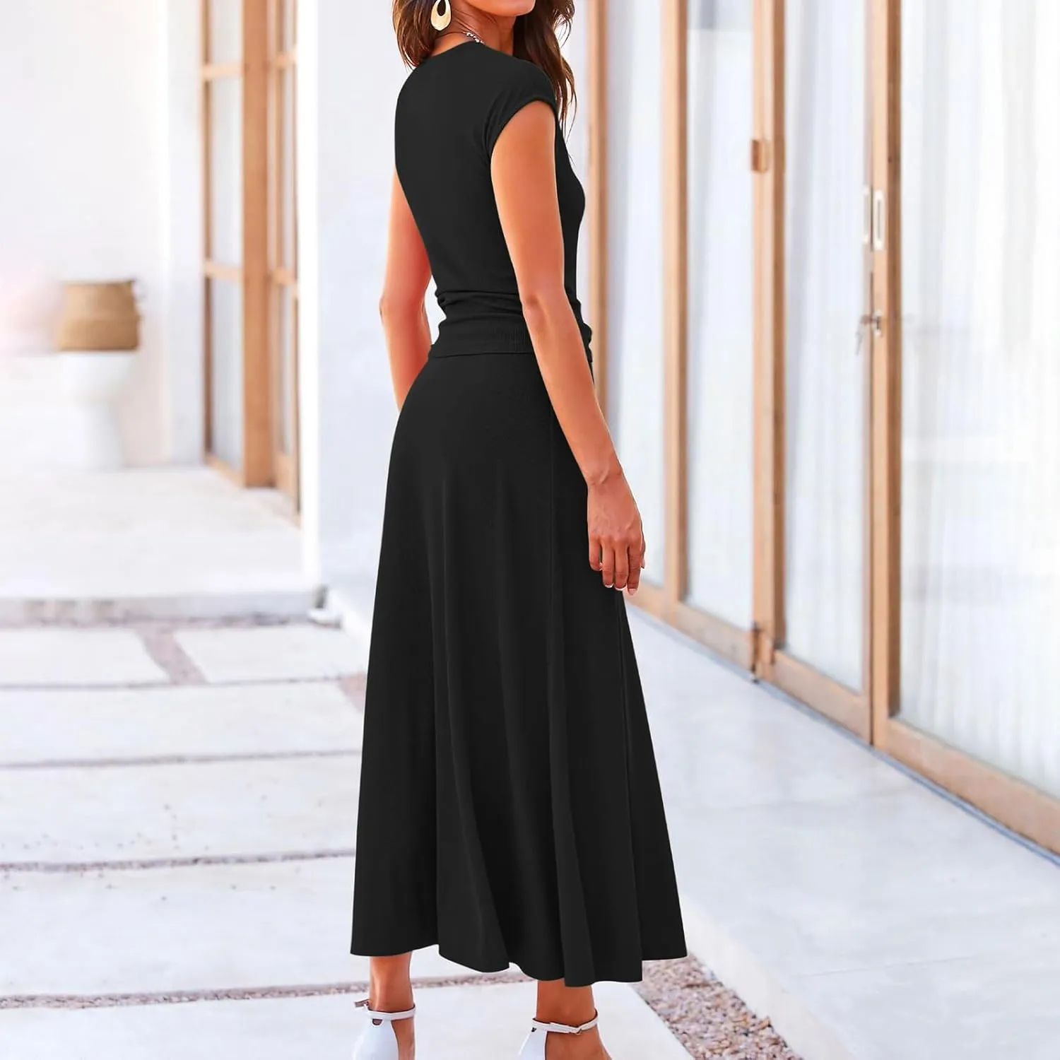 2 Piece Skirt Sets For Women Summer 2024 Sexy Elegant High Waisted Long Flowy Skirt Outfits Vacation Matching Set
