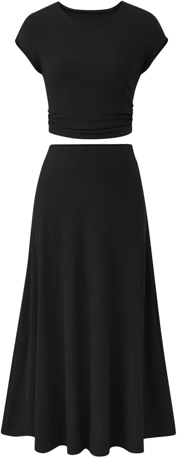 2 Piece Skirt Sets For Women Summer 2024 Sexy Elegant High Waisted Long Flowy Skirt Outfits Vacation Matching Set