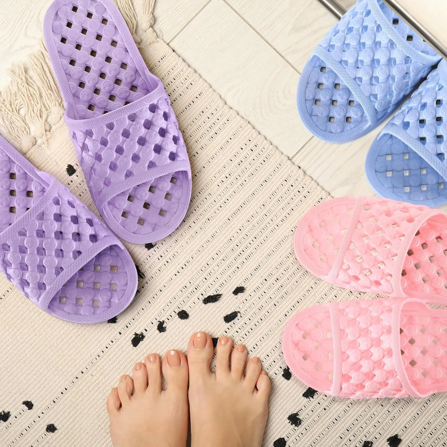 3 Pairs Shower Shoes for Women Quick Dry Non Slip Shower Slippers with Drain Holes for Indoor Outdoor Living Room