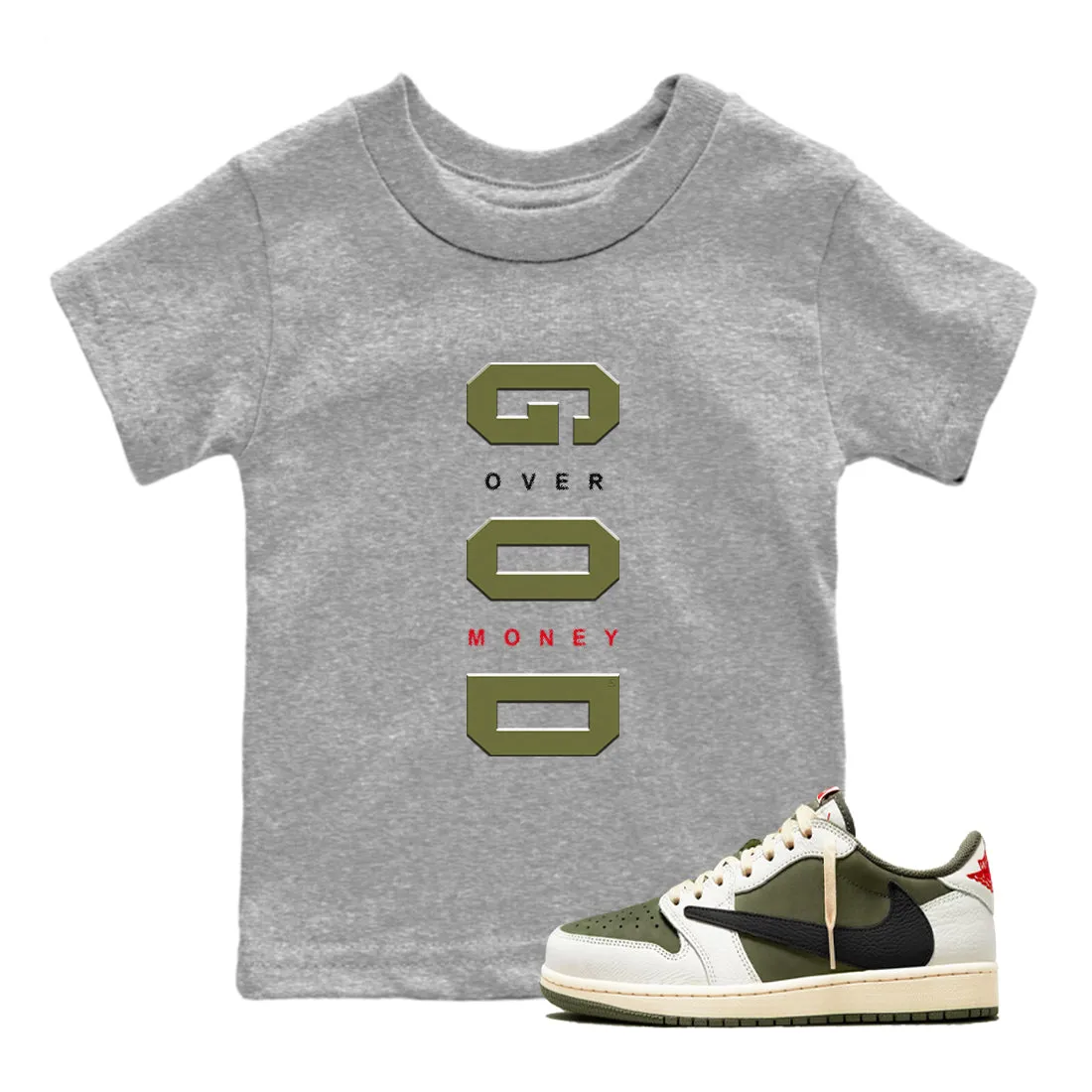 Air God Medium Over Olive Unbeatable variety Jordan Kids Sneaker Tees Scott Money Percentage-off Travis SNRT 1 -