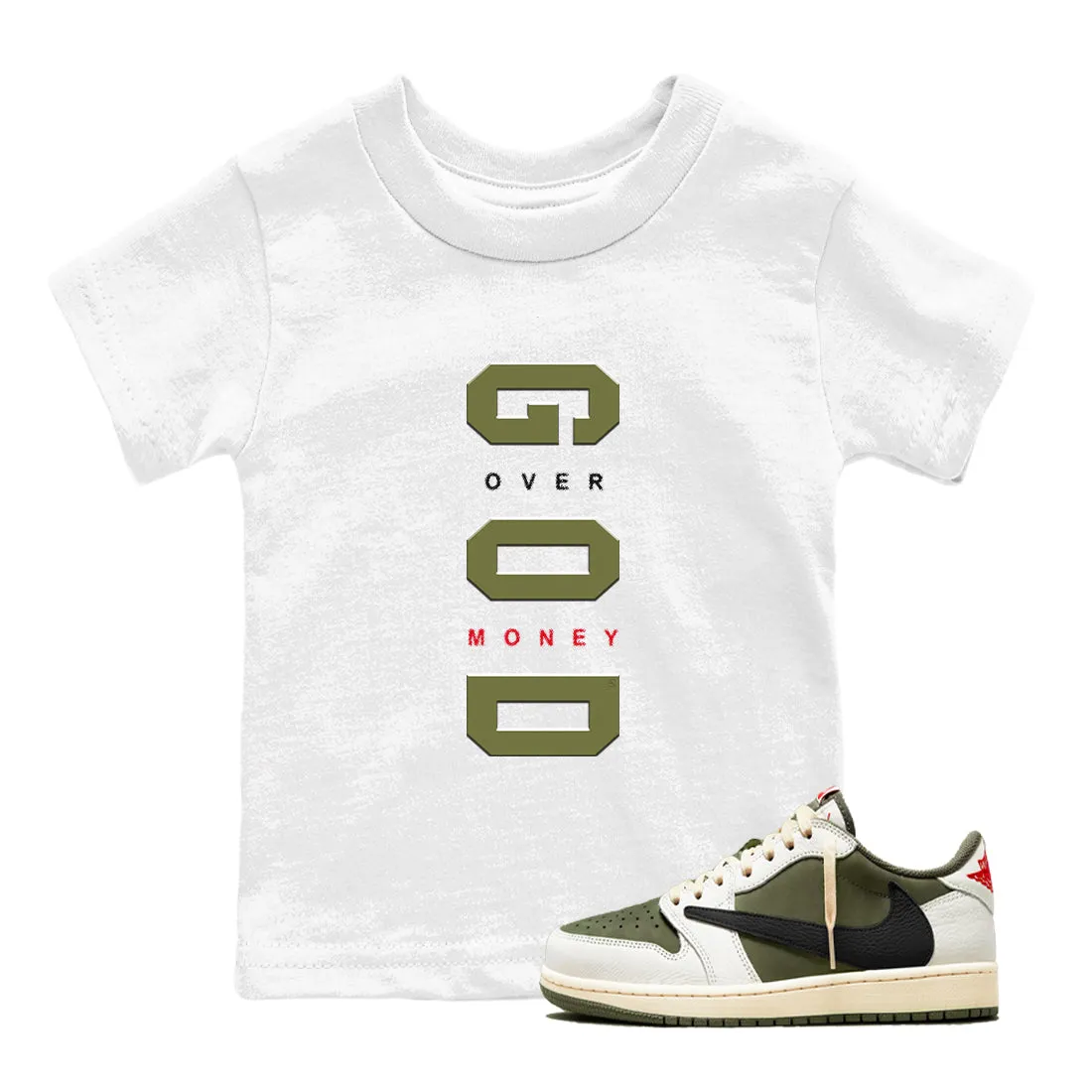 Air God Medium Over Olive Unbeatable variety Jordan Kids Sneaker Tees Scott Money Percentage-off Travis SNRT 1 -