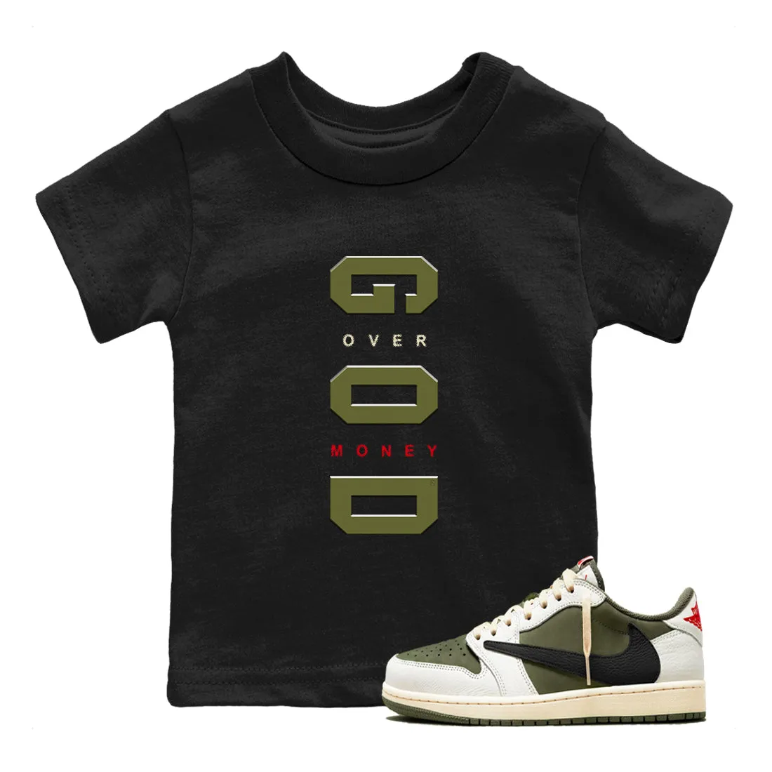 Air God Medium Over Olive Unbeatable variety Jordan Kids Sneaker Tees Scott Money Percentage-off Travis SNRT 1 -