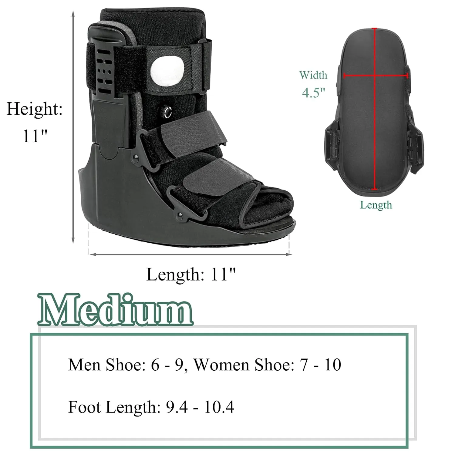 Air Walking Boot, Fracture Boot Short Walker Protection Fits Left or Right Foot Ankle Support for Injuries Fractures Sprains Black M