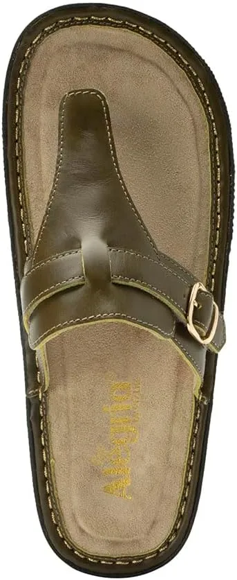 Alegria Womens Kennedi - Leather Thong Adjustable Slide Sandal - Timeless Comfort, Arch Support and Stylish Women's Shoe for Everyday Elegance and Slip-Resistant - Nursing and Healthcare Professionals