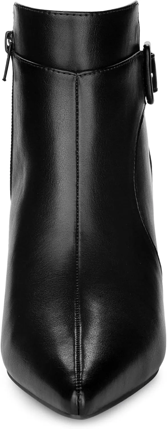 Allegra K Women's Pointy Toe Zipper Buckle Decor Kitten Heels Ankle Boots