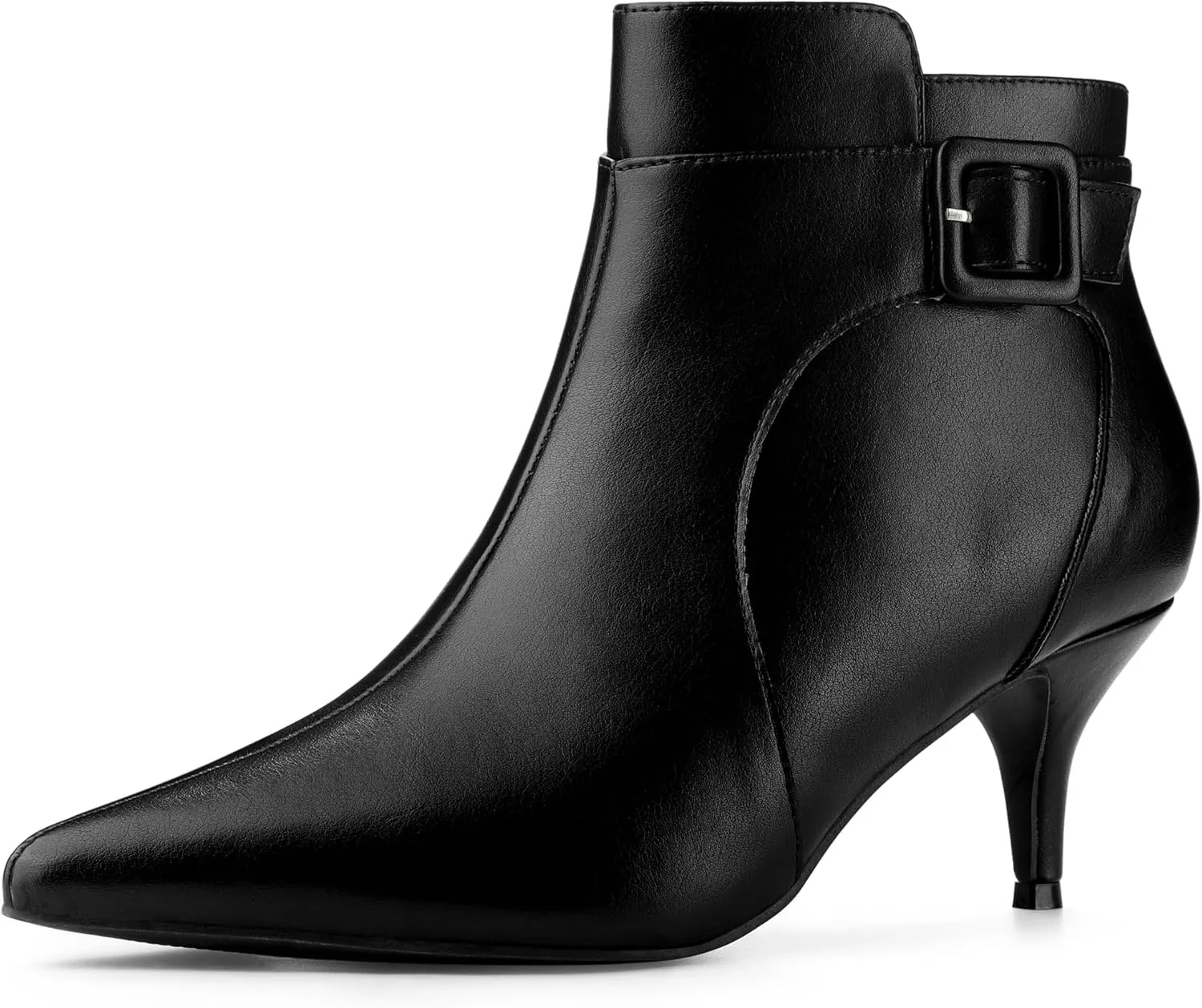 Allegra K Women's Pointy Toe Zipper Buckle Decor Kitten Heels Ankle Boots