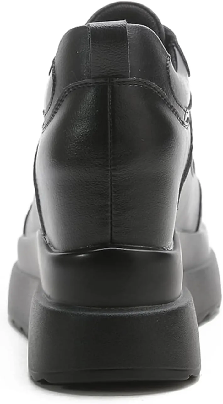 AONEGOLD Platform Sneakers with High Hidden Heel, Wedge Sneakers, Leather Upper, Fashion Lace-ups, Increasing 3.94 inches