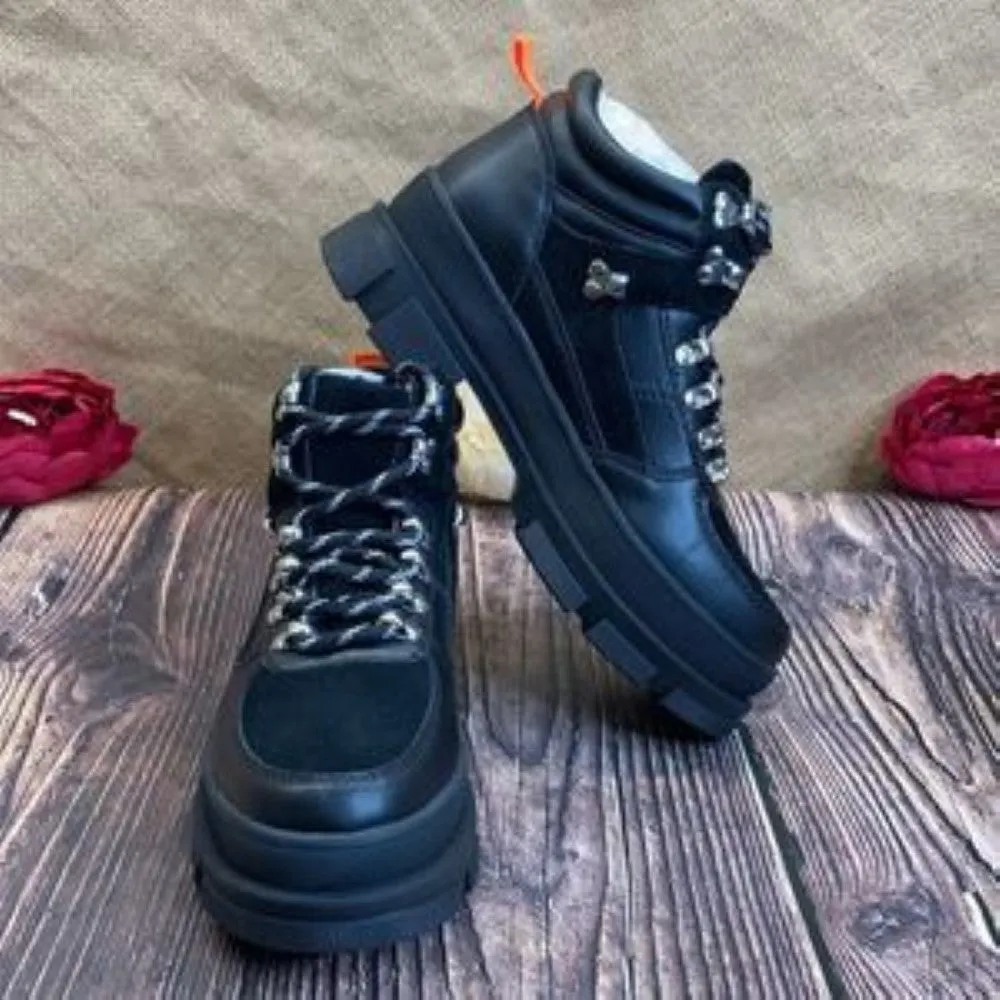 Aqua Black Leather Hike Boots 7
