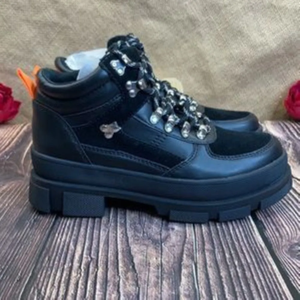 Aqua Black Leather Hike Boots 7