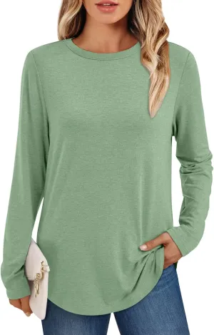 AUTOMET Long Sleeve Shirts for Women Spring Tops Casual Blouses Round Neck Loose Workout Plus Size Tunic Fall Clothes 2025