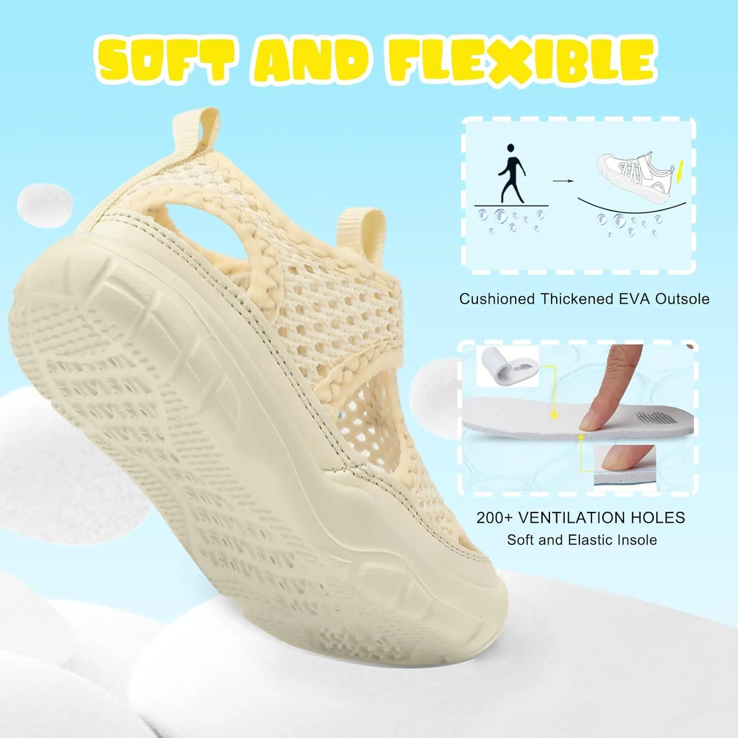 BARERUN Kids Water Shoes Boys Girls Barefoot Aqua Socks for Swim Surf Pool Beach Sport Lightweight Breathable Sandal Athletic Slip-On Sneaker for Toddler Outdoor Indoor