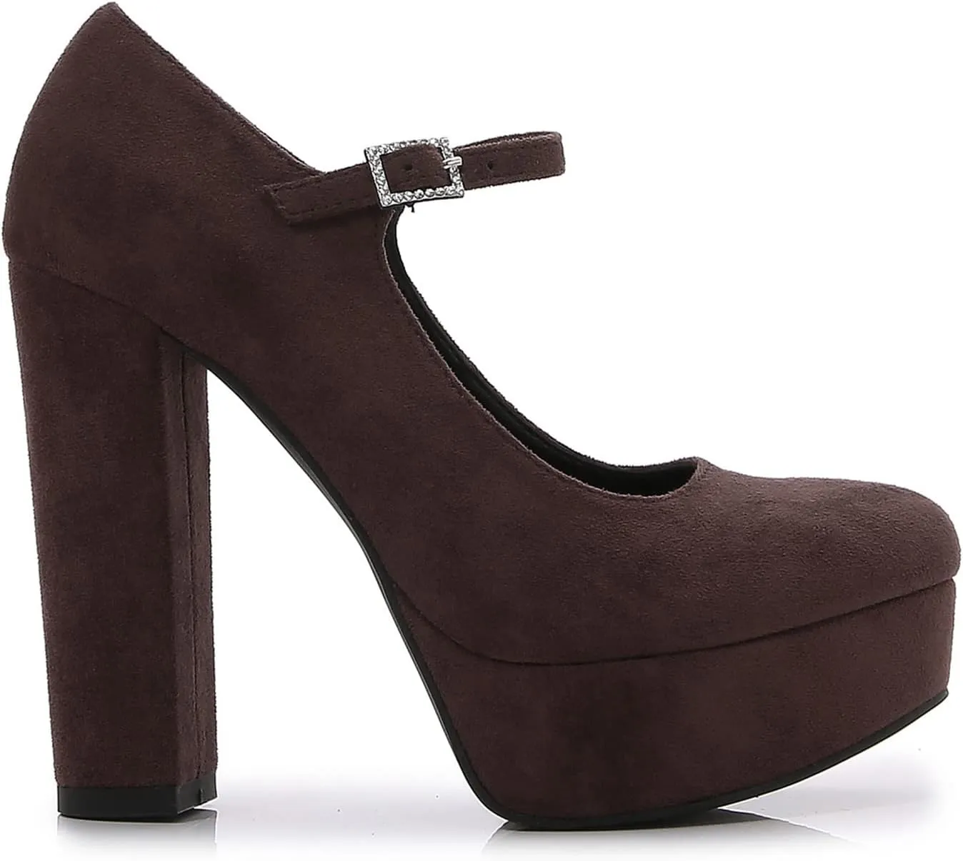 bbruriy Solid Color Suede Platform Heels for Women Round Closed Toe Ankle Strap Chunky Block Heel Pump Comfort Classic Shoes 4.7Inch/12Cm