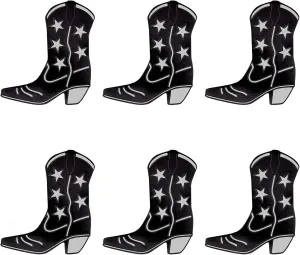 Beistle 6 Piece 16" Paper Cowboy Boot Cut Outs for Western Theme Wild West Party Decorations, Black/Silver