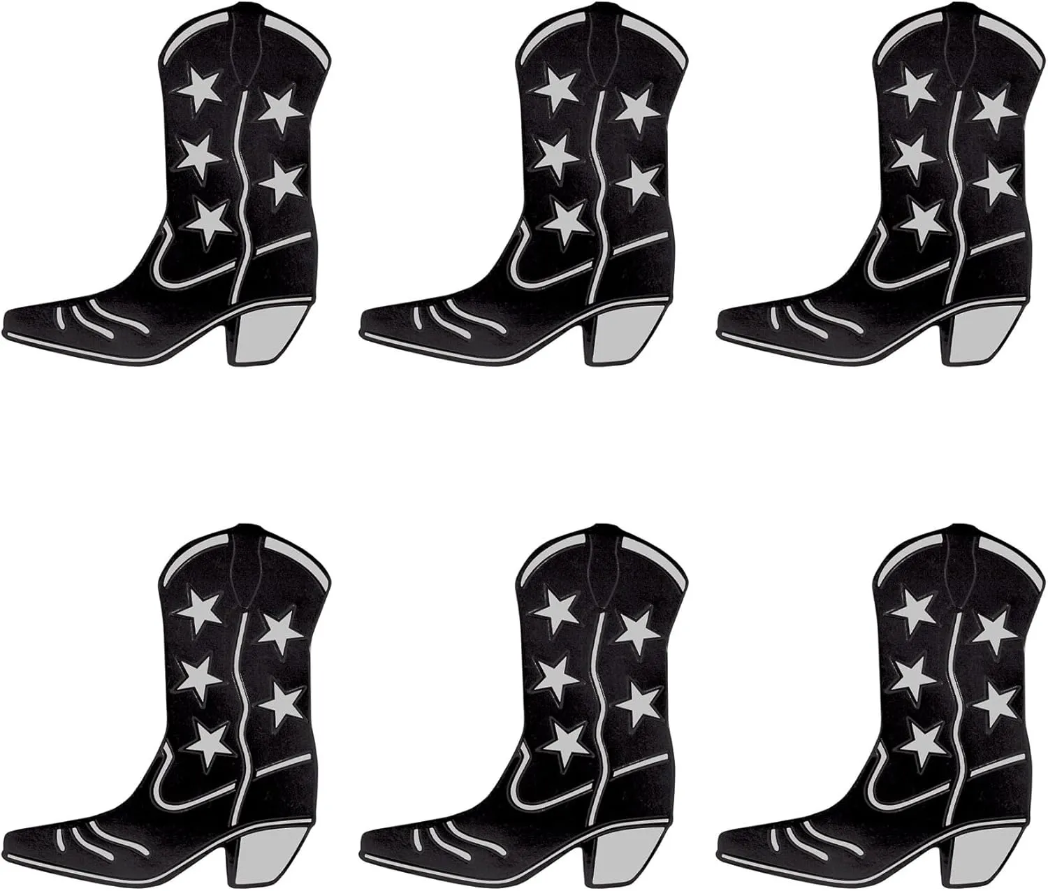 Beistle 6 Piece 16" Paper Cowboy Boot Cut Outs for Western Theme Wild West Party Decorations, Black/Silver