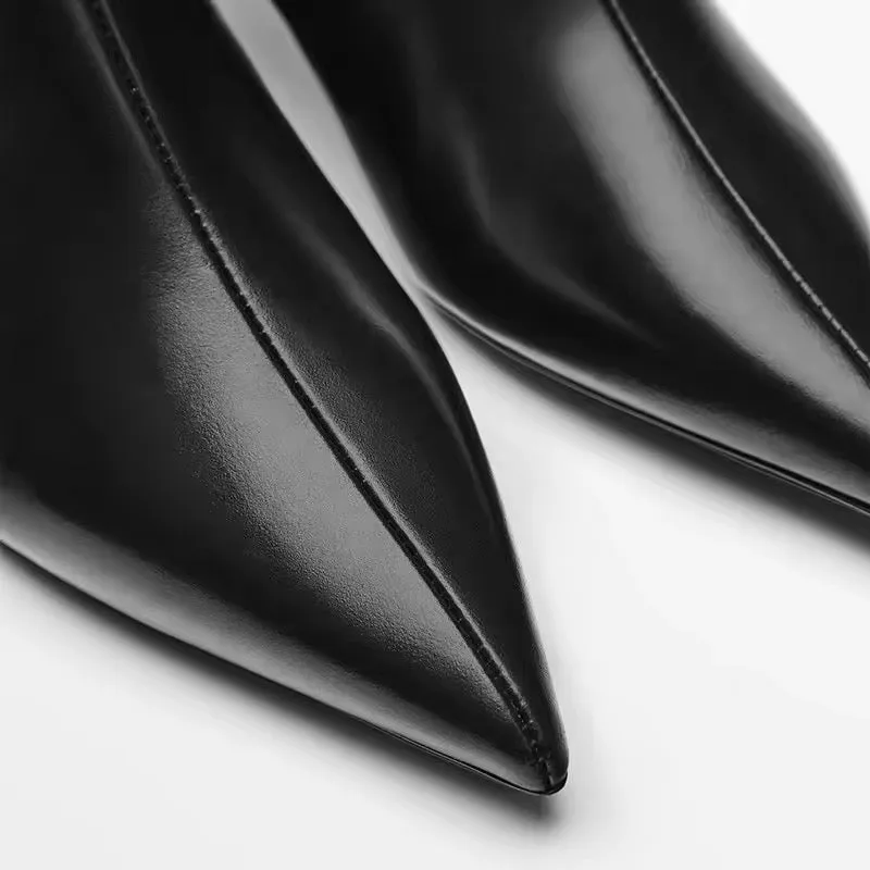 Beth Pointed Leather Kitten Heel Boots