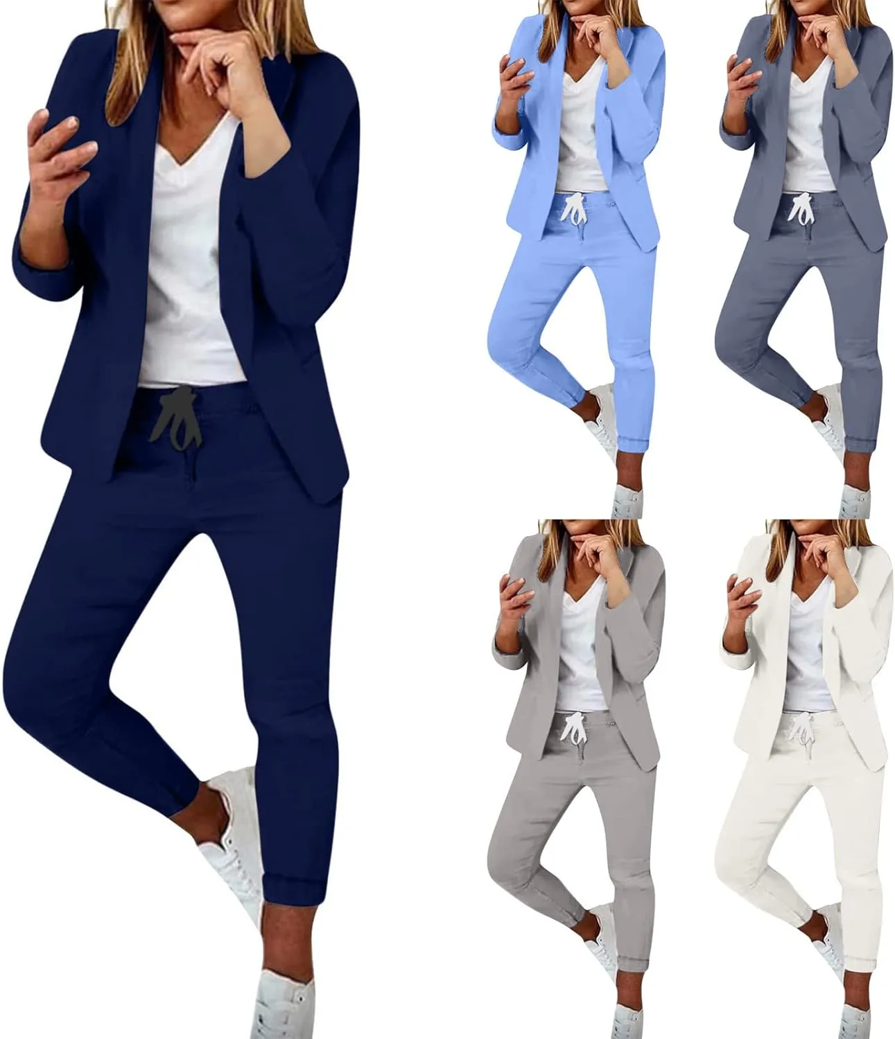 Blazer Sets Women 2 Piece Outfits Trendy 2024 Open Front Blazer And Pant Set Business Casual Office Work Suits