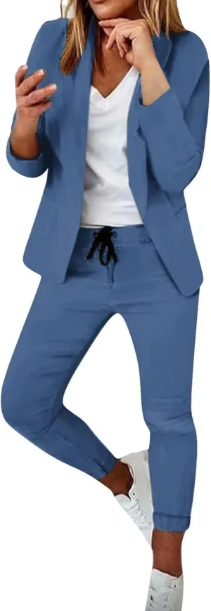 Blazer Sets Women 2 Piece Outfits Trendy 2024 Open Front Blazer And Pant Set Business Casual Office Work Suits