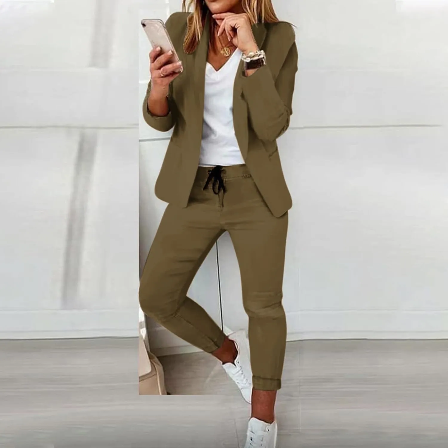 Blazer Sets Women 2 Piece Outfits Trendy 2024 Open Front Blazer And Pant Set Business Casual Office Work Suits