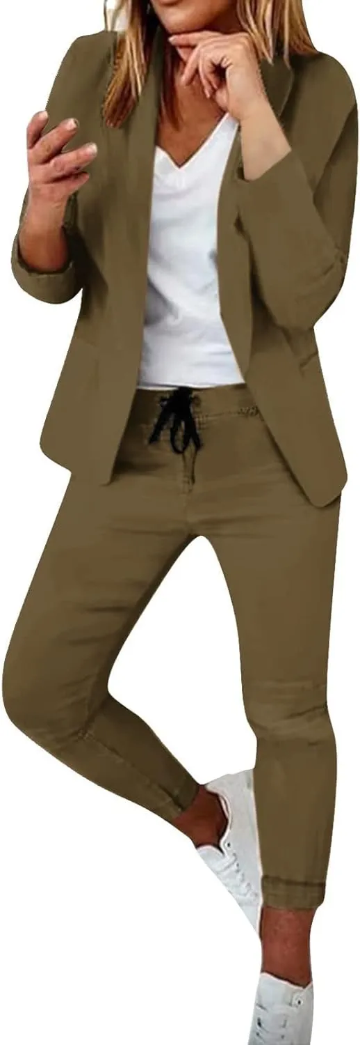 Blazer Sets Women 2 Piece Outfits Trendy 2024 Open Front Blazer And Pant Set Business Casual Office Work Suits
