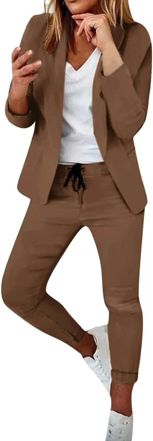 Blazer Sets Women 2 Piece Outfits Trendy 2024 Open Front Blazer And Pant Set Business Casual Office Work Suits