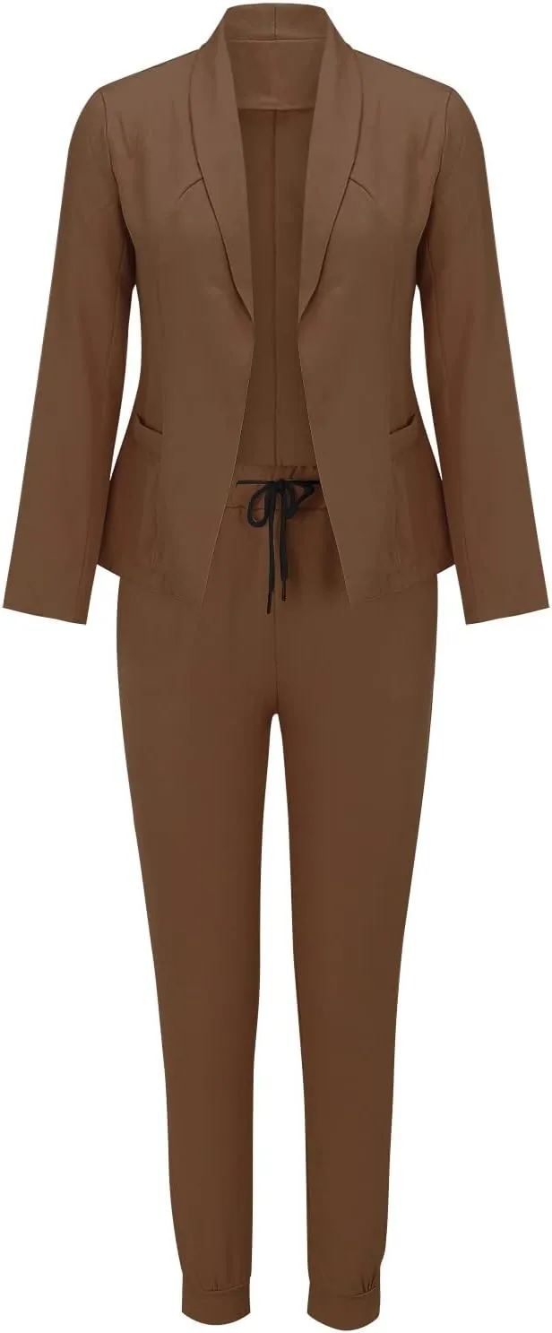 Blazer Sets Women 2 Piece Outfits Trendy 2024 Open Front Blazer And Pant Set Business Casual Office Work Suits