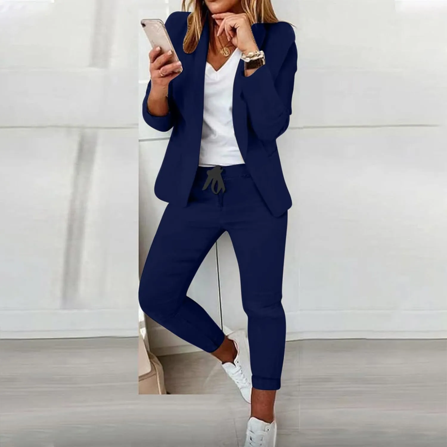 Blazer Sets Women 2 Piece Outfits Trendy 2024 Open Front Blazer And Pant Set Business Casual Office Work Suits