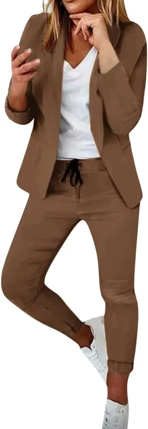 Blazer Sets Women 2 Piece Outfits Trendy 2024 Open Front Blazer And Pant Set Business Casual Office Work Suits