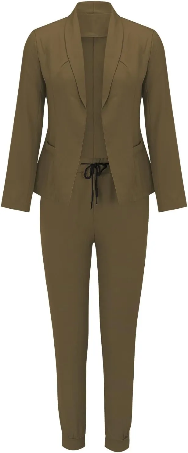 Blazer Sets Women 2 Piece Outfits Trendy 2024 Open Front Blazer And Pant Set Business Casual Office Work Suits