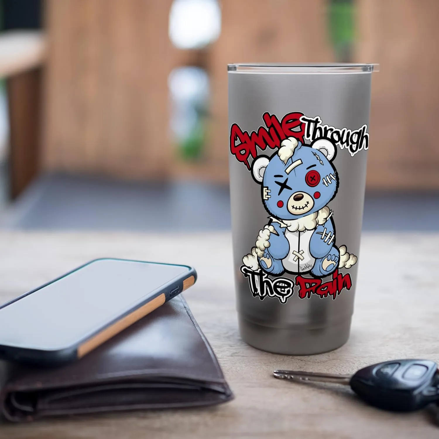 Blue Broken Teddy Bear Urban Streetwear Sneaker Match Stainless Steel Insulated Tumbler
