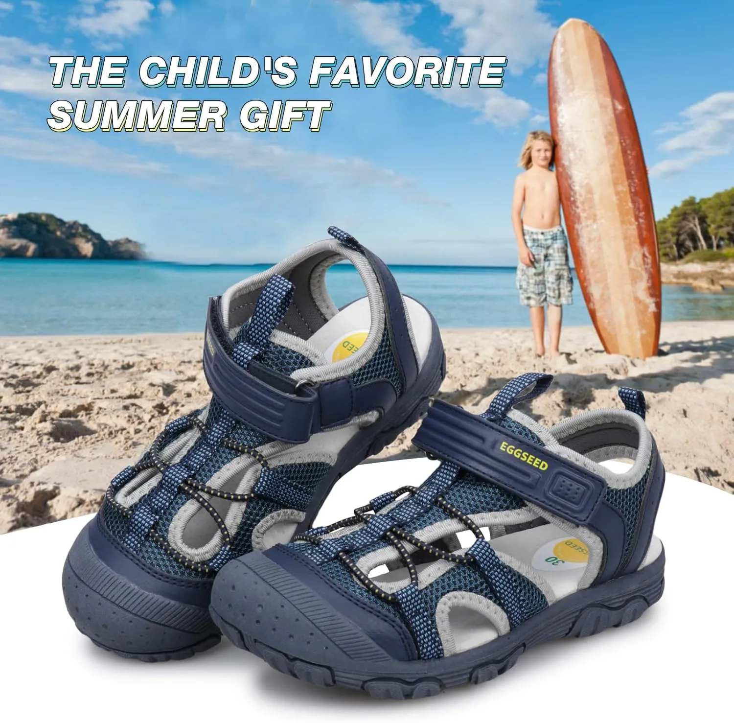 Boys Sport Sandals Summer Closed Toe Hook Loop Outdoor Athletic Walking Shoes (Toddler/Little Kid/Big Kid)