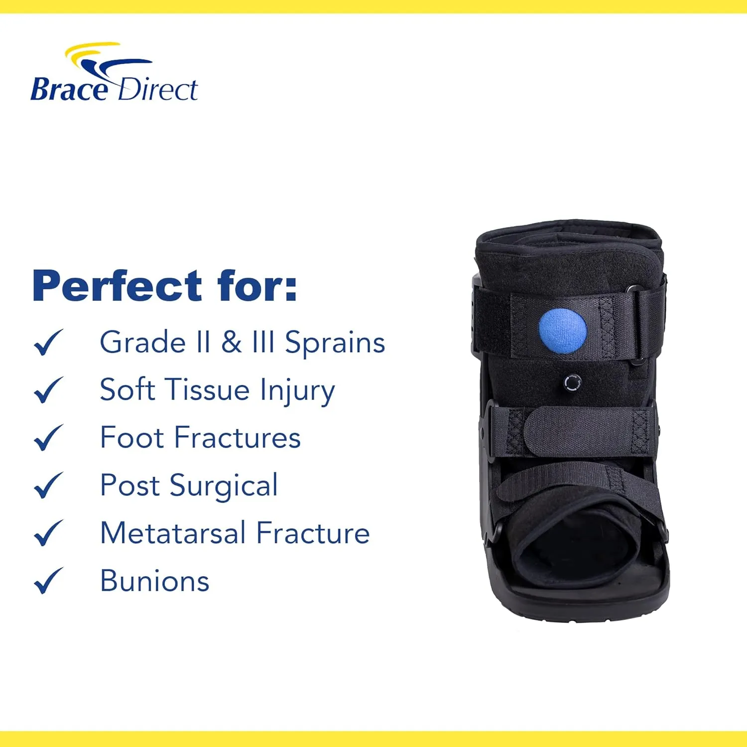 Brace Direct Short Air Walker CAM Fracture Boot – Medical Walking Boot for Foot & Ankle Fractures, Sprains, Injury Stabilization, Size S (US Shoe Men 4.5-7 / Women 6-8)