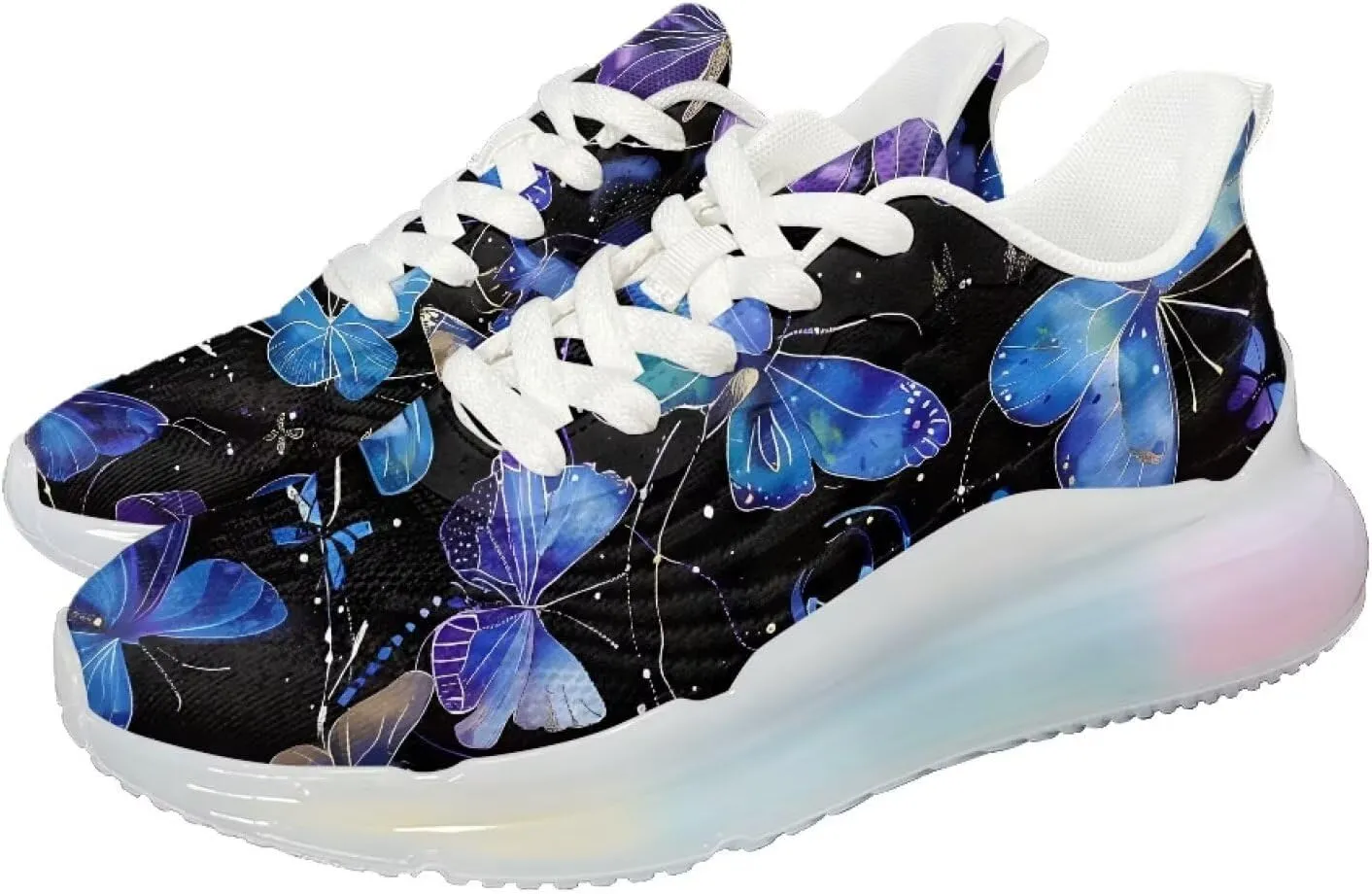 Breathable Walking Shoe Fashion Atmospheric Cushion Running Shoes for Women Comfort Soft Rubber Sole Non Slip Shoes for Gym Size 6-11 White Sole