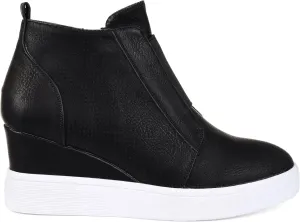 Brinley Co. Womens Clayre Athleisure Laser-Cut Side-Zip Sneaker Wedges Black, 8 Regular US