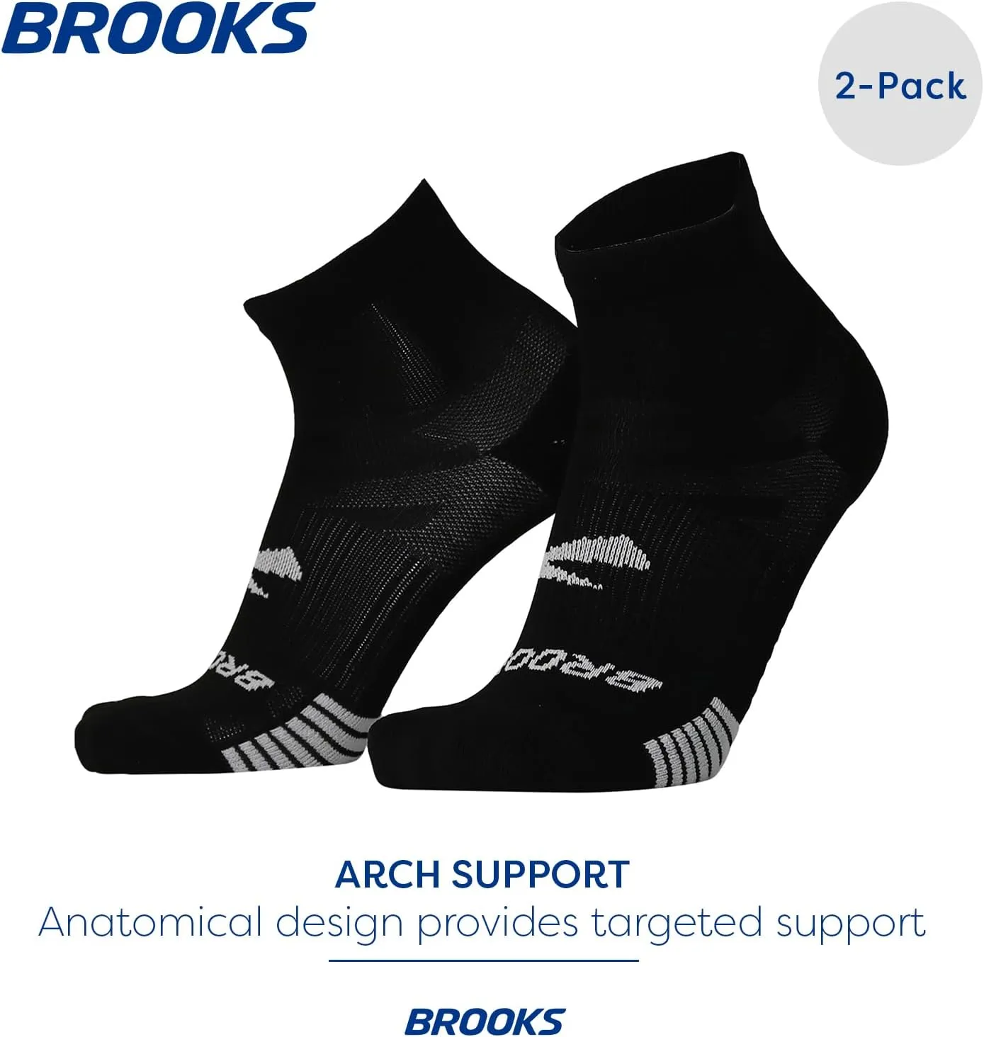 Brooks Ghost Lite Quarter Socks I Performance Running, Comfort Fit with Arch Support for Men & Women (2-Pack Set)