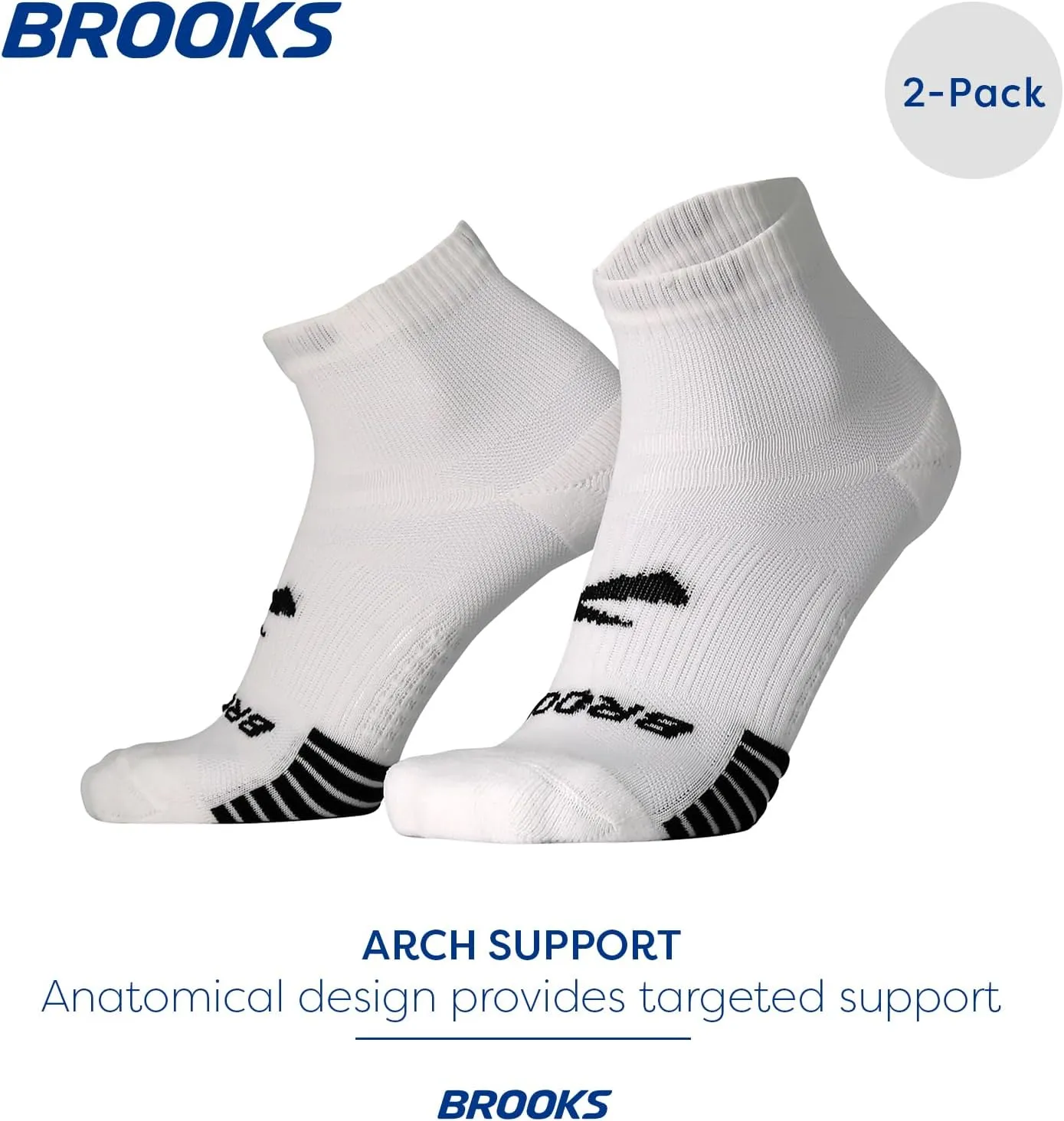 Brooks Ghost Lite Quarter Socks I Performance Running, Comfort Fit with Arch Support for Men & Women (2-Pack Set)