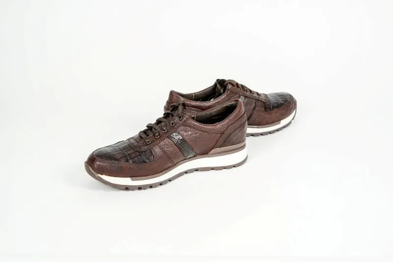 Brown Caiman & Ostrich Quill Sneakers