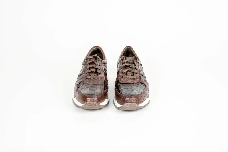 Brown Caiman & Ostrich Quill Sneakers