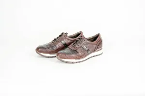 Brown Caiman & Ostrich Quill Sneakers