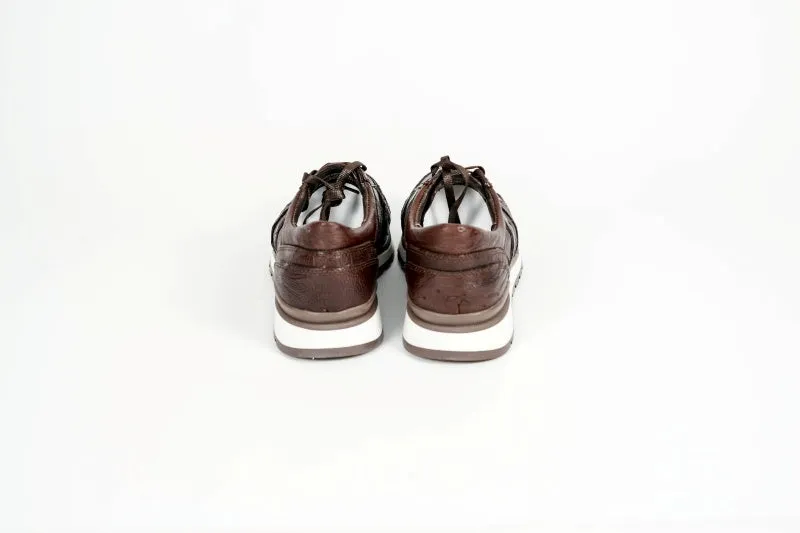 Brown Caiman & Ostrich Quill Sneakers
