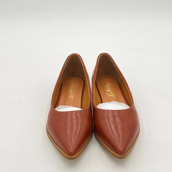 Brown Women's Wide Width Slip On Low Block Stripped Heel Pointed Toe Loafer Shoe