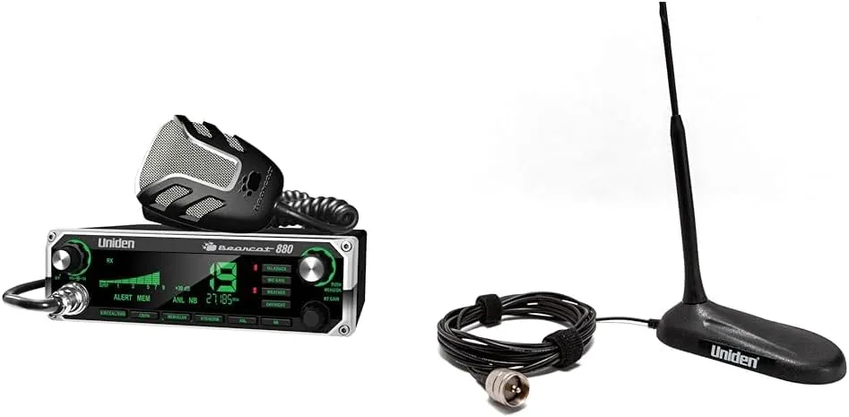 Bundle of Uniden Bearcat 880 CB Radio with 7-Color LCD Display   Uniden BCATPL259-19 Pre-Tuned, Low Profile 18 Inch Magnetic Mount CB Antenna, Aerodynamic Style with Strong Magnet