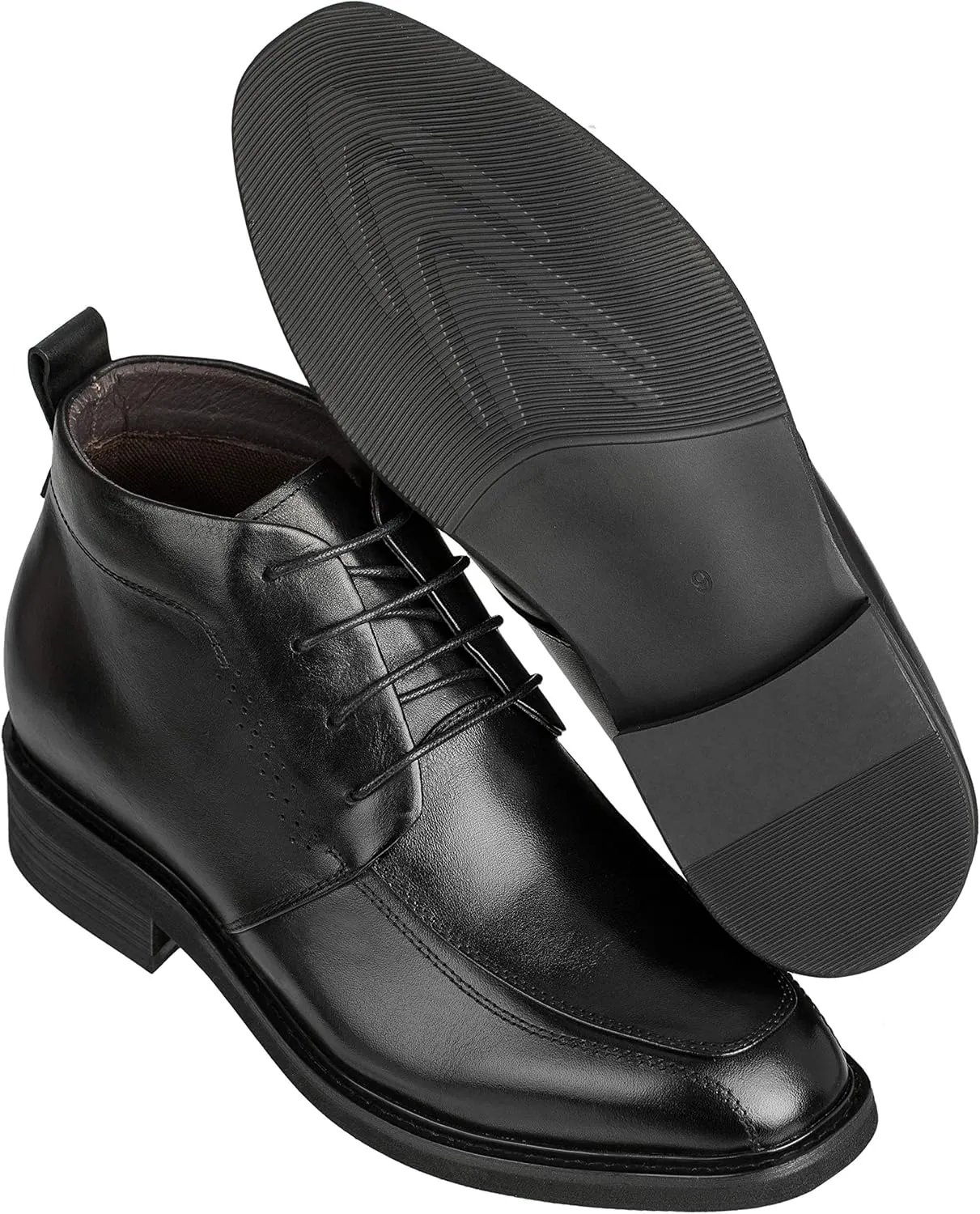 Calden Men's Invisible Height Increasing Elevator Shoes - Black Leather Lace-up Dress Formal Ankle Boots - 3 Inches Taller - K28801 - Size 12 D(M) US