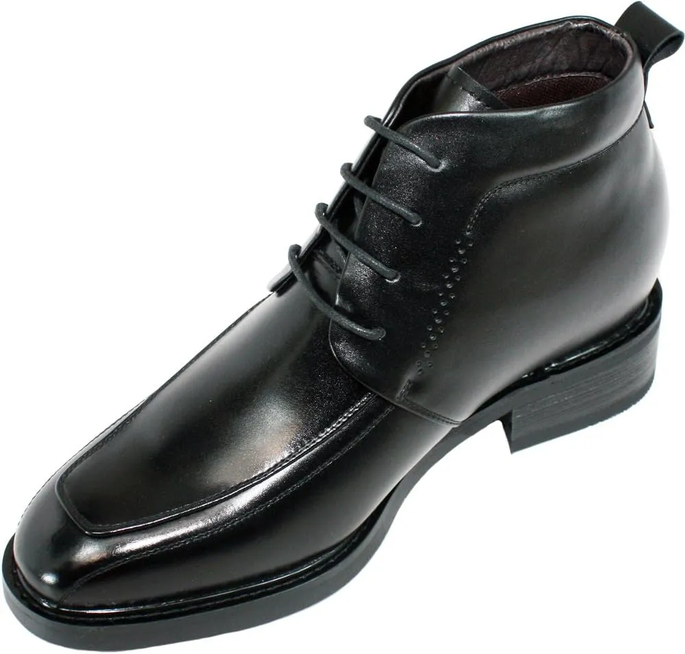 Calden Men's Invisible Height Increasing Elevator Shoes - Black Leather Lace-up Dress Formal Ankle Boots - 3 Inches Taller - K28801 - Size 8 D(M) US