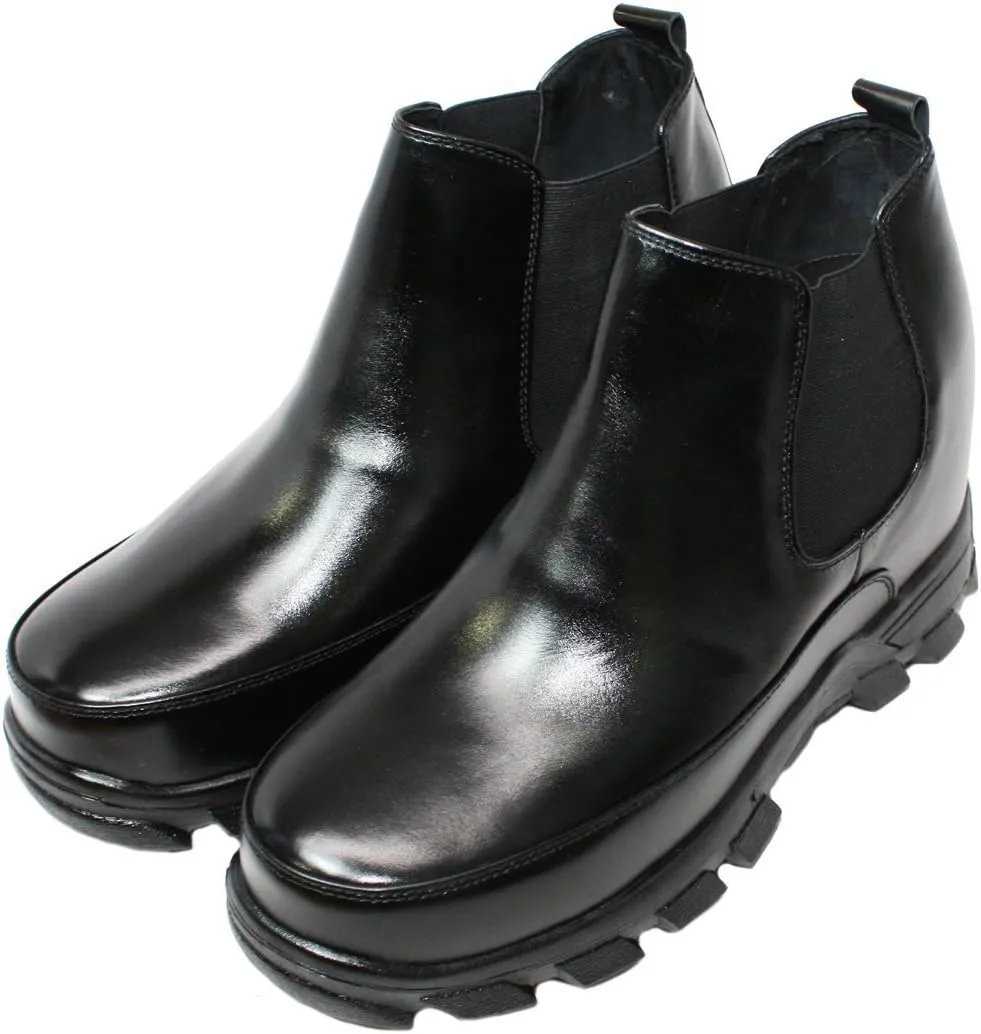 Calden Men's Invisible Height Increasing Elevator Shoes - Black Leather Slip-on Hiking-style Ankle Boots - 4.9 Inches Taller - K332011 - Size 11.5 D(M) US