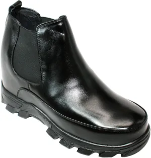 Calden Men's Invisible Height Increasing Elevator Shoes - Black Leather Slip-on Hiking-style Ankle Boots - 4.9 Inches Taller - K332011 - Size 11.5 D(M) US