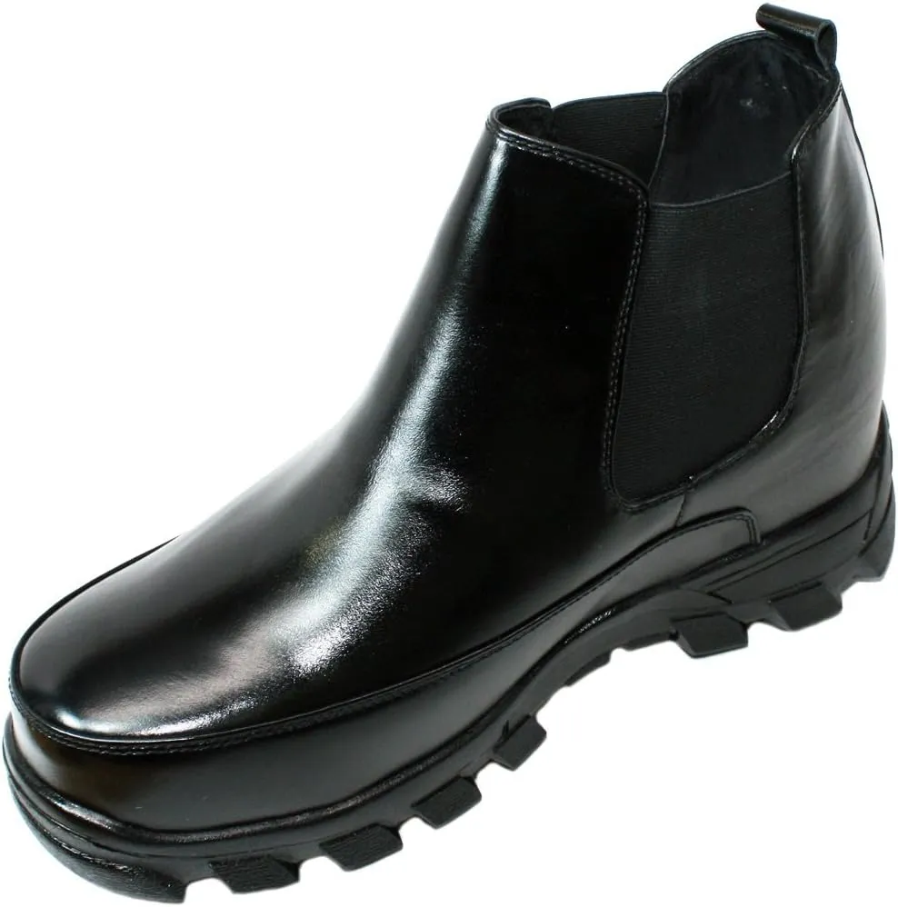 Calden Men's Invisible Height Increasing Elevator Shoes - Black Leather Slip-on Hiking-style Ankle Boots - 4.9 Inches Taller - K332011 - Size 11.5 D(M) US