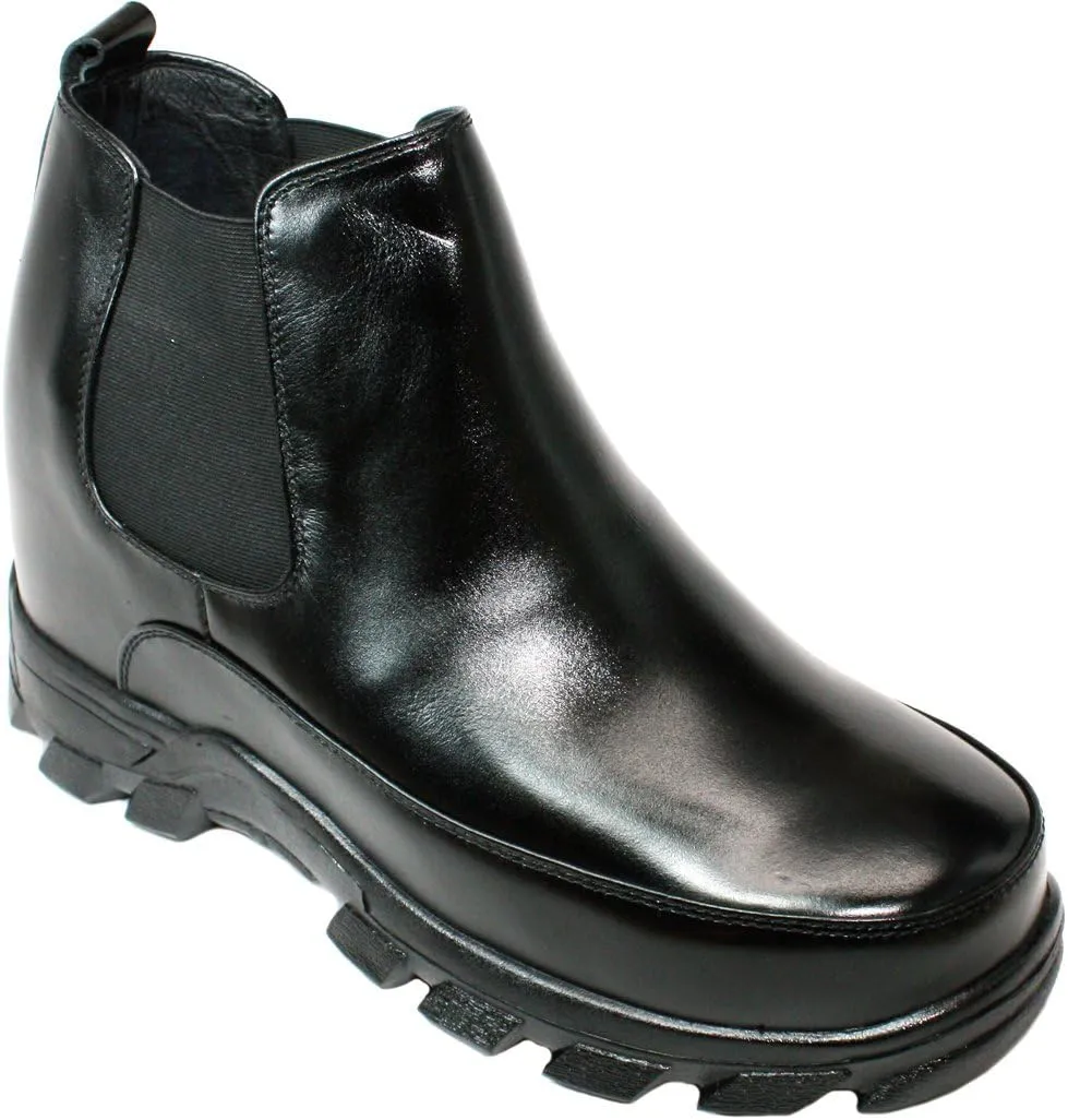 Calden Men's Invisible Height Increasing Elevator Shoes - Black Leather Slip-on Hiking-style Ankle Boots - 4.9 Inches Taller - K332011 - Size 11.5 D(M) US