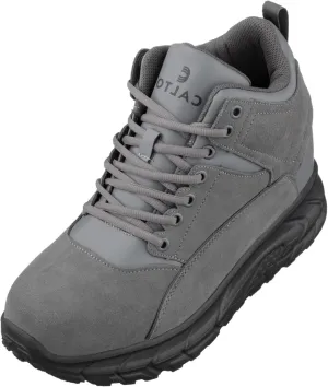CALTO Men's Invisible Height Increasing Elevator Shoes - Grey Lace-up High-Top Hiking Style Sneaker Boots - 4 Inches Taller - S22800 - Size 8 D(M) US