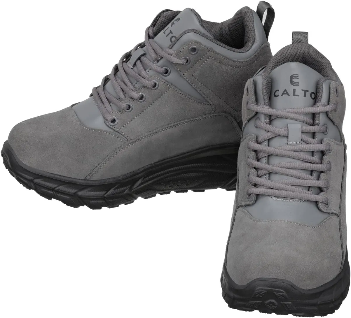 CALTO Men's Invisible Height Increasing Elevator Shoes - Grey Lace-up High-Top Hiking Style Sneaker Boots - 4 Inches Taller - S22800 - Size 8 D(M) US